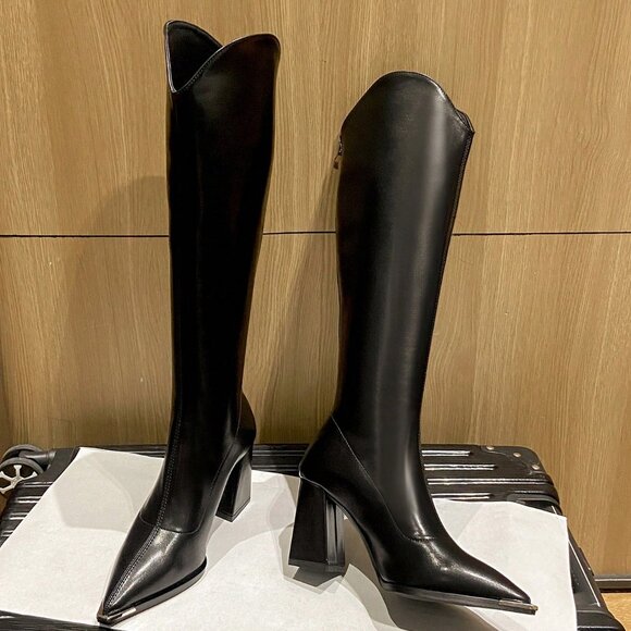 Black Elegant Women's High Quality Mid-Heel Over-The-Knee High Heels - Picture 6 of 6